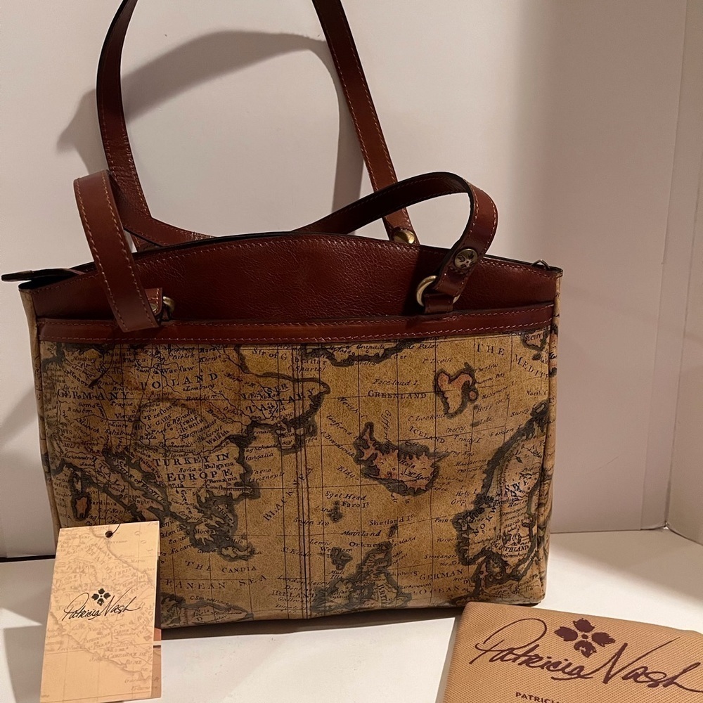 NWT Patricia Nash Leather European Map Collection Poppy Tote